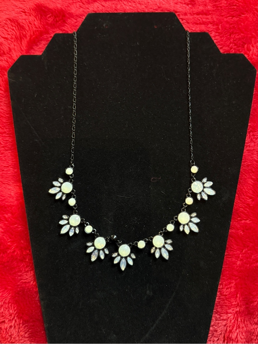 INC International Concepts Gunmetal Faux Opal Rhinestone Floral Collar Necklace